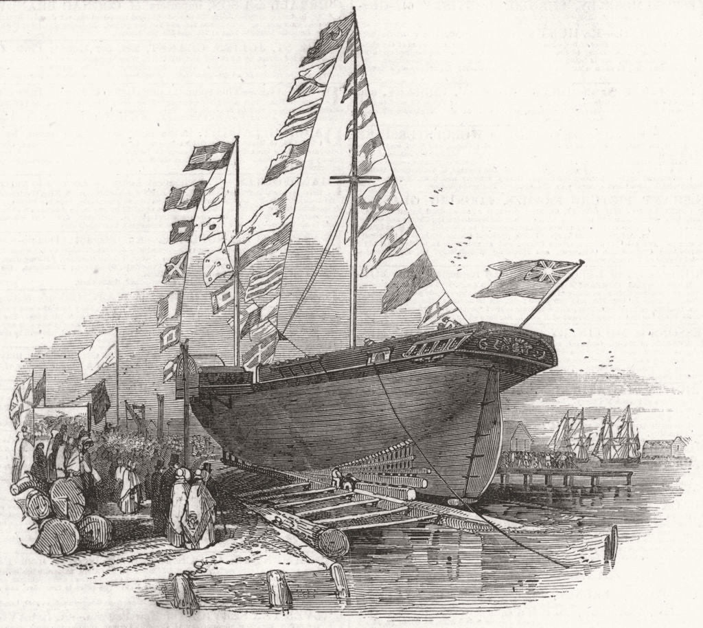 ISLE OF WIGHT. Launch of the Sultan's steamer, at Cowes 1847 old antique print